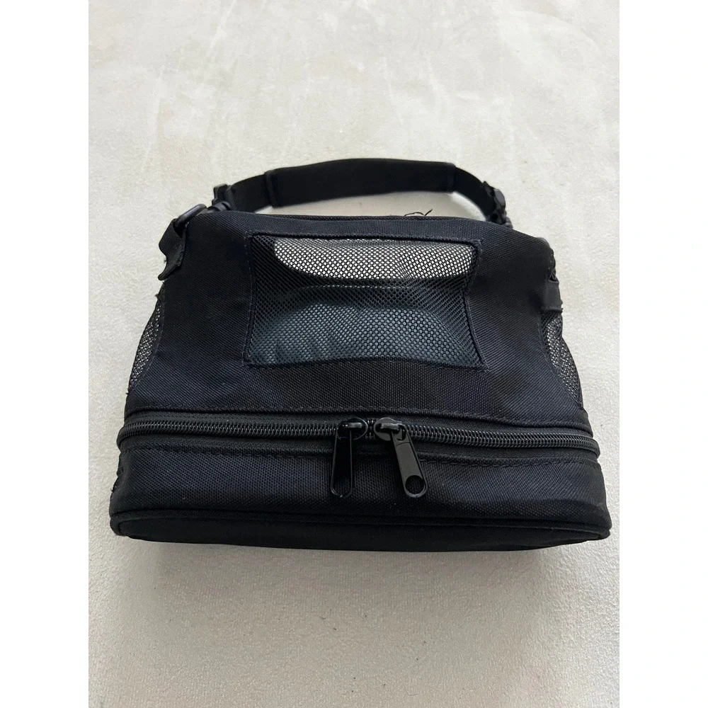 Black Canvas Small Animal Pet Carrier Bag Mesh Windows Travel Tote